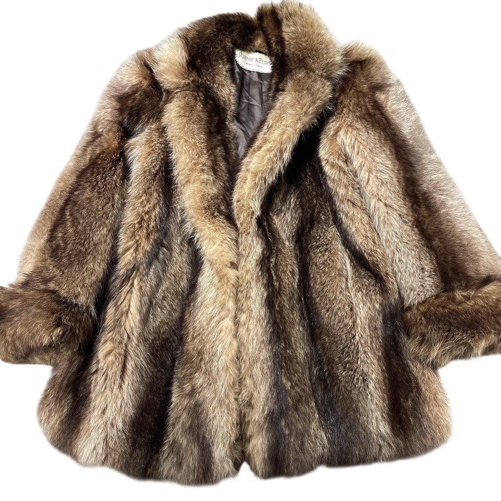 Vintage Ribnick Furs Coat Womens Medium Brown Fur Mid Length Lined Overcoat